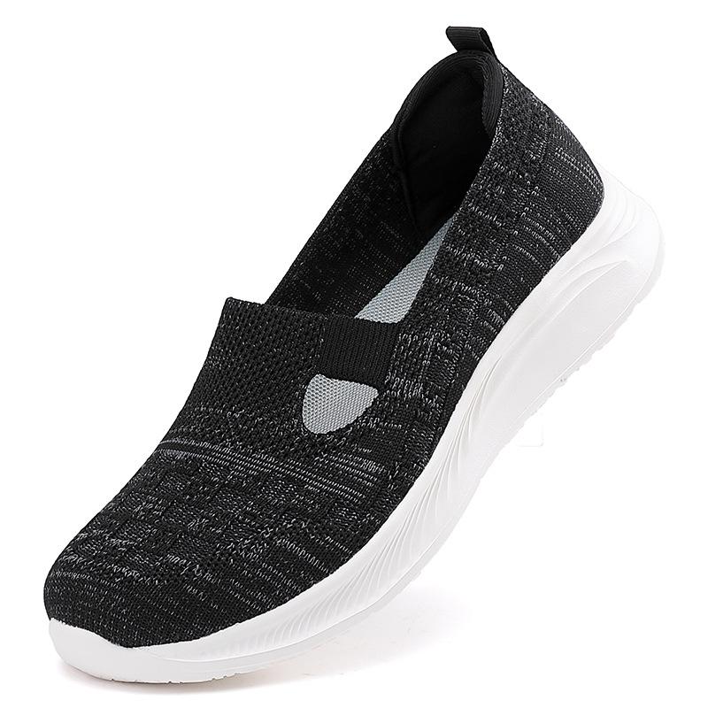 Flying woven mesh elderly shoes women's shallow mouth mother shoes are breathable and lightweight in summer grandma middle-aged and elderly non-slip