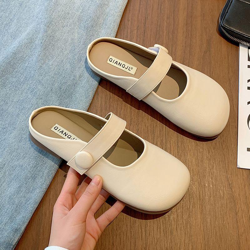 French half slippers women's summer wear 2025 new fashion flat-bottomed bag head niche high-end half-drag single shoes women