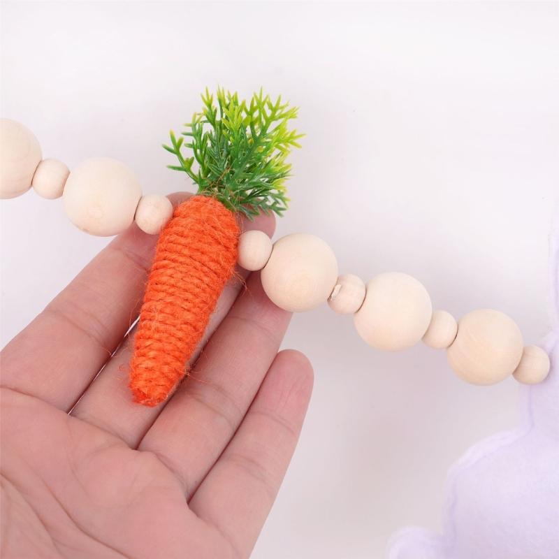 Safe User Friendly Materials Easter Rabbit Hanging Garlands with Wood Beads Nonwoven Fabric for Family and Pet Safe Space