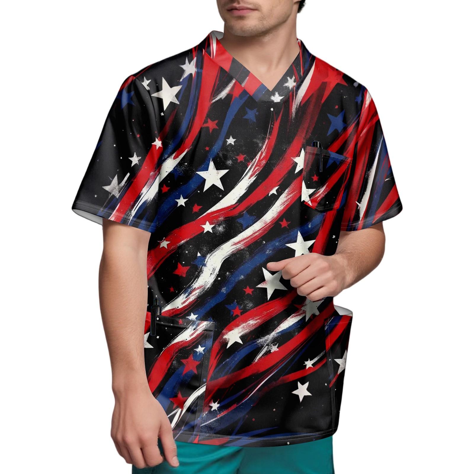 

Чоловіча нагрудна кишеня для доглядальника з принтом до Дня незалежності з V-подібним вирізом і короткими рукавами XXXXL чорний