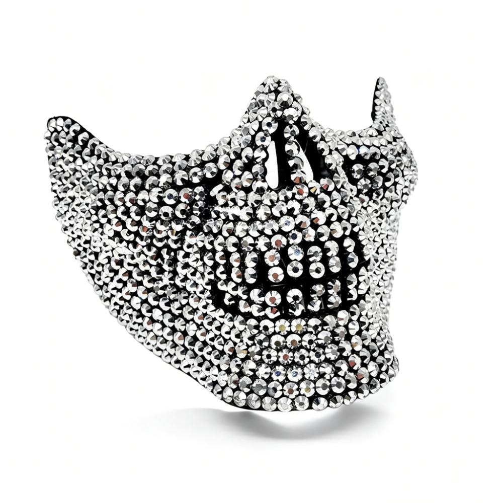Handcrafted Half-Face Masquerade Mask Sparkling Punk Rock Style Cosplay Mask Horror Style Rhinestone Mask