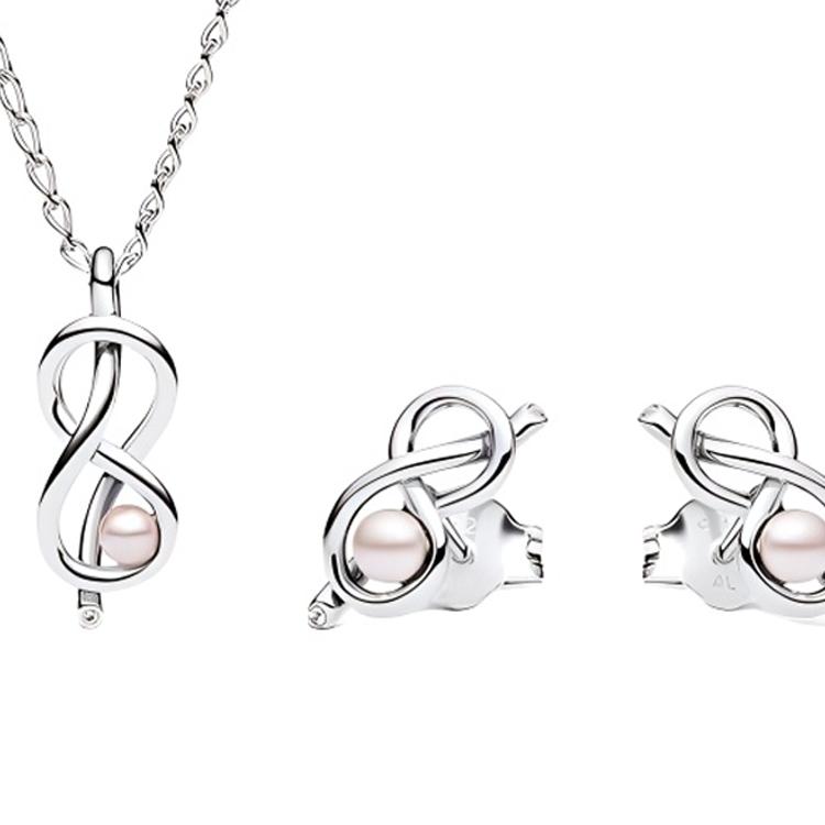 Pandora Logo Design 925 Silver Imitation Pearl Cubic Zirconia Necklace Unisex necklace ZT3130-1