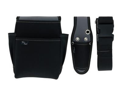 Takagi Werkzeugtasche für Einzelwerkzeuge (48 mm) mit Gürtelschlaufen bis 60 mm Breite, Elektrikertasche, 2-lagig, Halter, Einhand-Gürtelbefestigung, Breite, 3-teiliges Set, Schwarz. (kompatibel