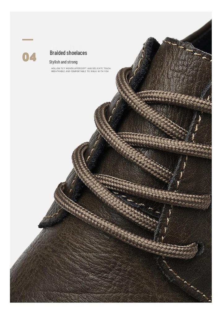 Men's Leather Outdoor Work & Hiking Casual Boots - Low-Top, Big Head Martin Style, Ideal for Spring & Autumn