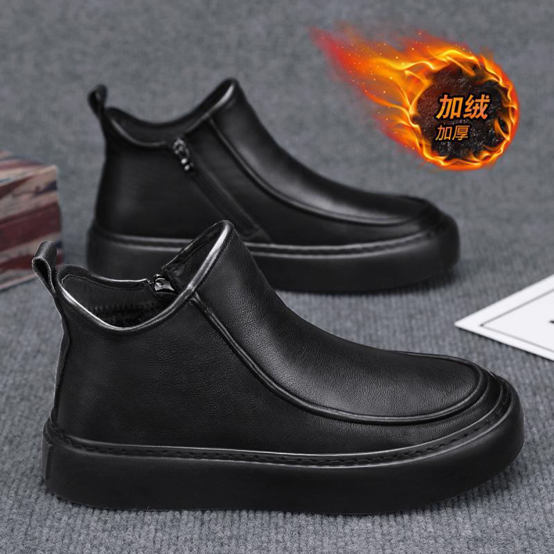 Martin Boots Winter British Chelsea Boots Fleece Warm High Top Leather Boots Cotton Boots 39