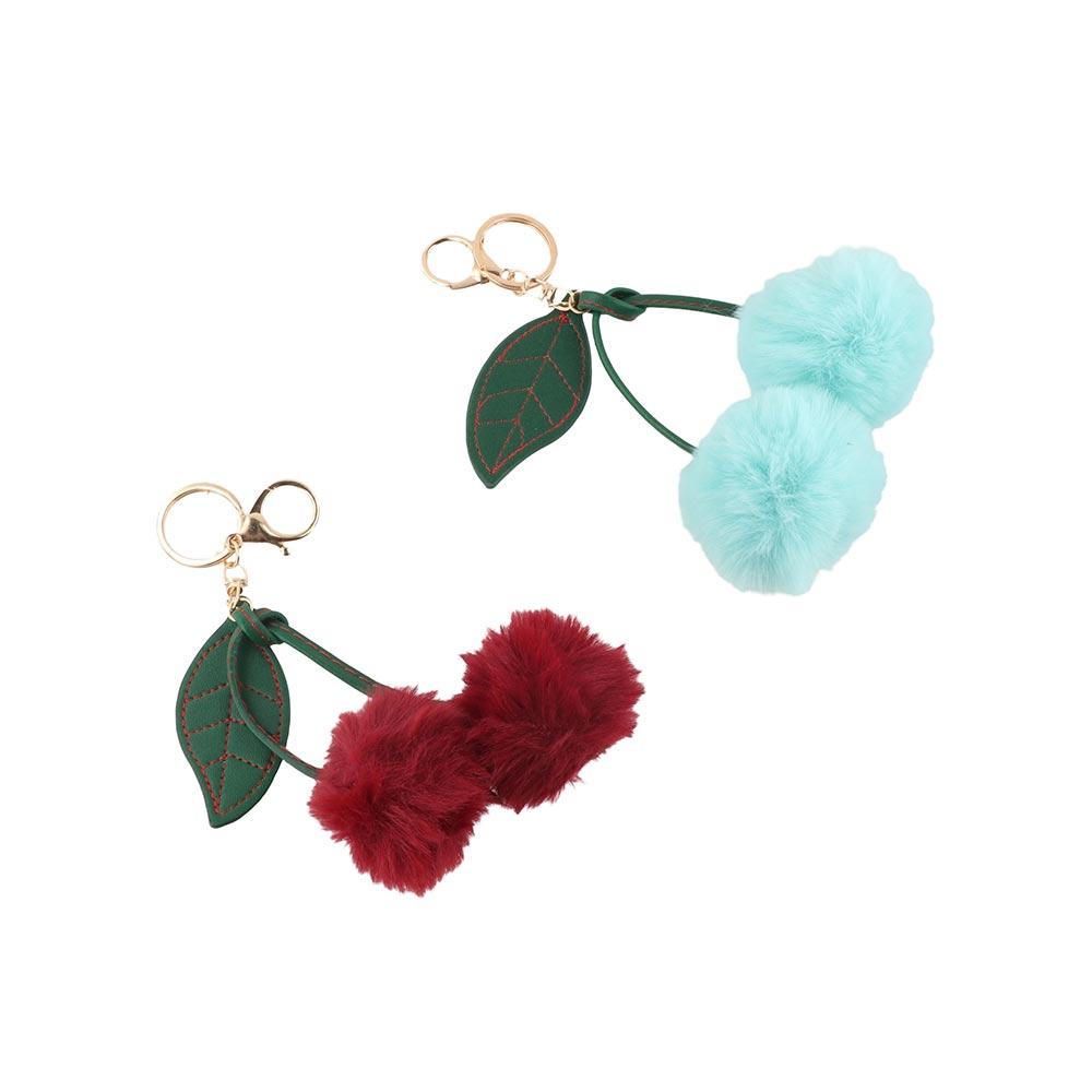 Multi-color Cherry Keychain Bag Pendant Fur Ball Keychain Fashion Pompom Ball Keyring  Women Gift