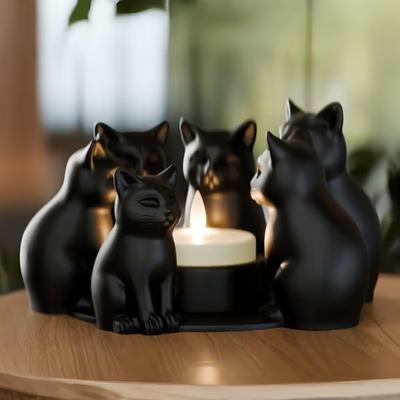 Porte-bougie créatif en forme d'anneau de chat de dessin animé Mignon Bougeoir décoratif imprimé en 3D Ornement de chaton noir Ambiance cosy
