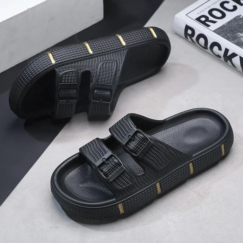 Fashion Men Slippers Buckle Summer New Casual Beach Shoes Soft Bottom Breathable Non-slip Men's Dual-use Sandals Slippers Men