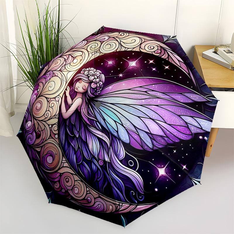1pc Starry Night Fairy Moon Auto-Folding Umbrella: Portable 3-Fold Design with Iron Frame, Perfect for Outdoor Use, Festive Gifts, Travelers & Daily U