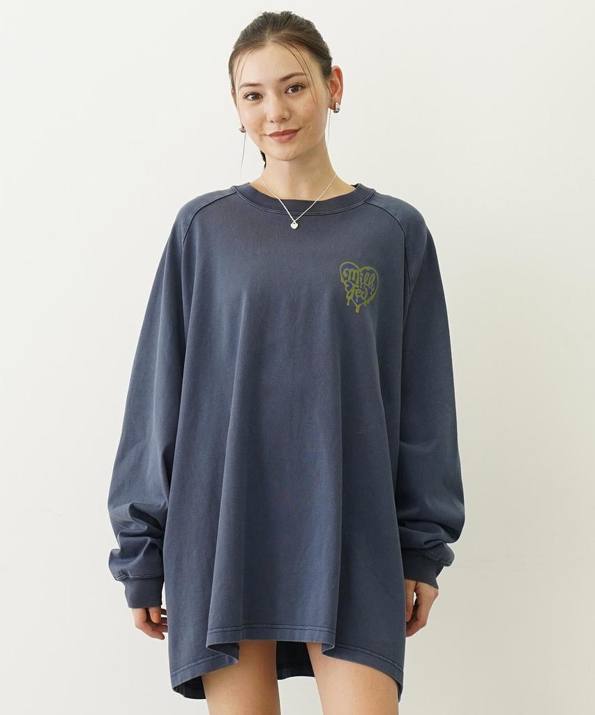 Milkfed Casual MELTY HEART SUPER BIG TEE Navy B/B Women's