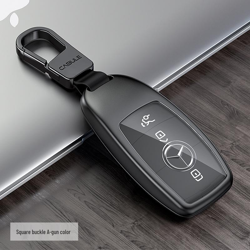 Mercedes-Benz Key Cover for E-Class, C-Class, S-Class, A-Class - Aluminum Alloy Metal with Square Buckle and English Label