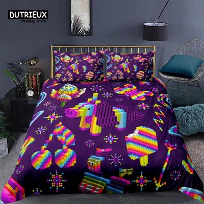 Luxuriöses 3D Buntes Baustein Spielzeug Druck Heim Wohnen Bettbezug Kissenbezug Kinder Bettwäsche Set Queen und King EU/US/AU/UK Größe