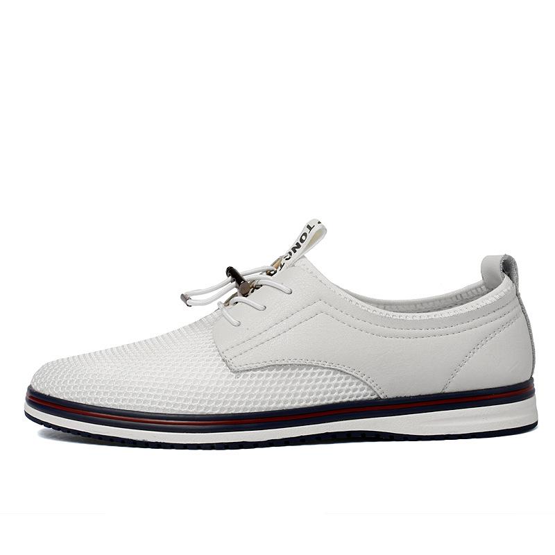 Men s Round Toe Cowhide Mesh Breathable Casual Sports Shoes with Flat Sole 40