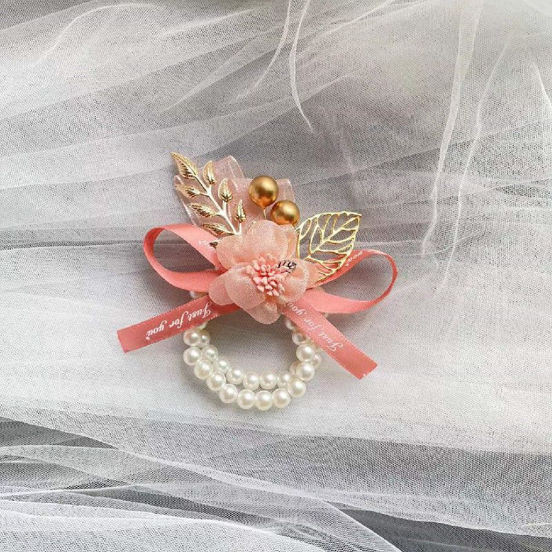 

Bride Bridesmaid Bracelet Hand Flower Lightweight Pearl Sisters Group Wedding Party Multi Color Wrist Flower