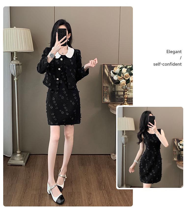 Autumn Black Socialite Style Two-Piece Petal Dress: Chic & Fashionable High-End Short Set