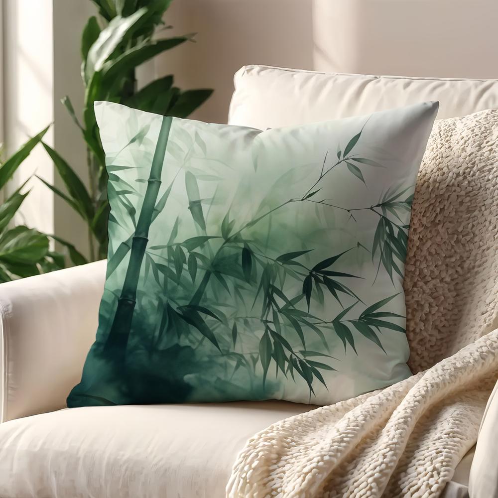 Artistic Bamboo Green Leaves Painted Graffiti cushion cover For Pillow Printing Sofa Decoration Home Car Office NordicSimplicity