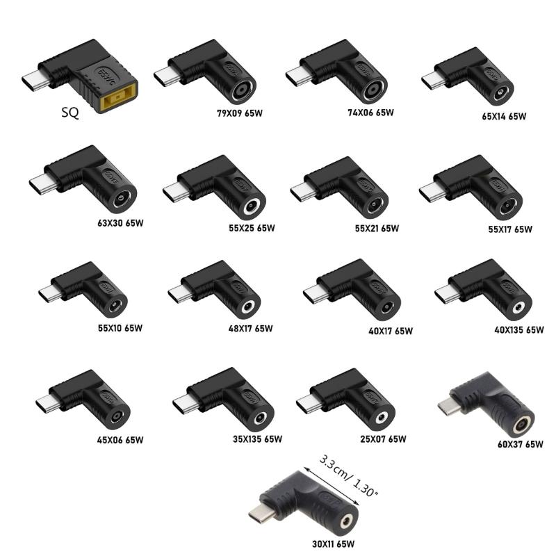 DC12V-20.5V Type-C Power Jack Type-C Male To DC Female Power Connector Adapter 3.0x1.1mm 7.9x0.9mm 5.5x1.7mm 7.4x0.6