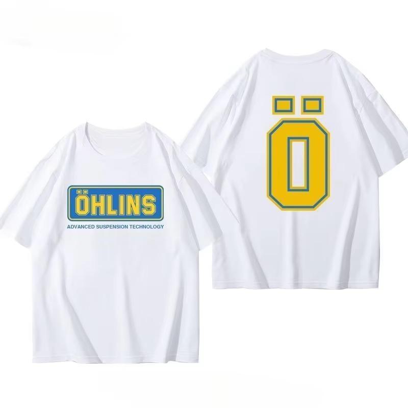 OHLINS Motorcycle Shock Absorber Modified Car Tshirt Summer Unisexs Casual Fashion Brand Racing Around Short Sleeved Clothes