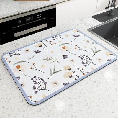 4pcs Kitchen Countertop Drain Mat Splash-proof Pad Drying Mat Leave-in Thermal Insulation Mat