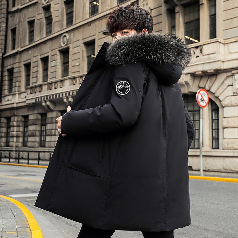 Winter Down Jacket Men's Mid-length Workwear Trendy Brand Large Fur Collar White Duck Down Cold-proof Clothing Men's Hooded Jacket Men's Clothing