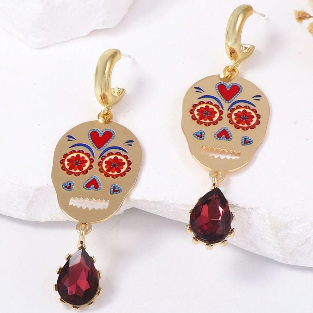 Personality Collarbone Chain Literature Vintage Earring Punk Metal Skull Pendant Necklace  Girl