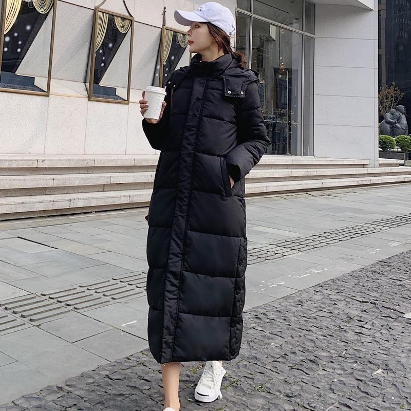 Women's Winter Over-the-knee Lengthened Thickened Warm Detachable Hooded Jacket Cotton Jacket