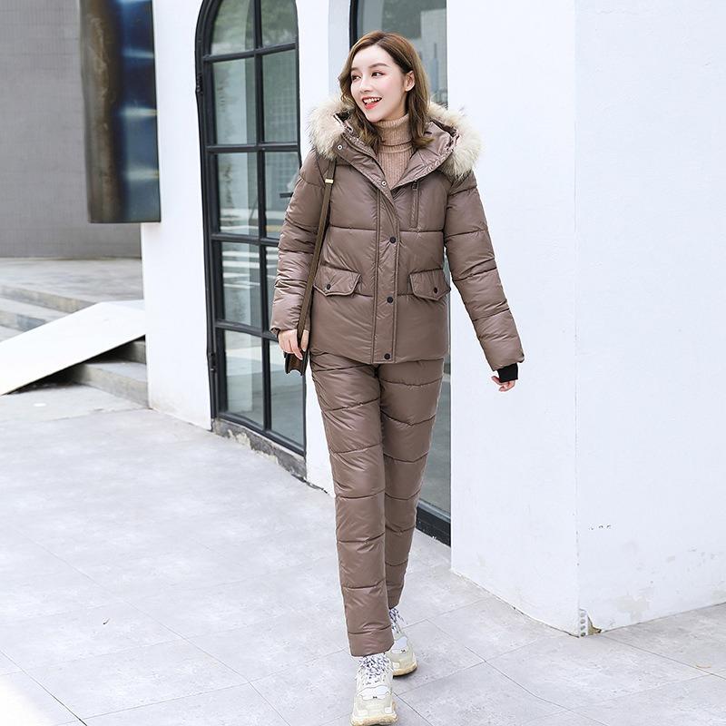 Down Padded Jacket Suit Women's Winter Clothes Korean Fashion Thick Padded Jacket Two-piece Padded  Jacket + Overalls