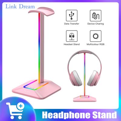 Suport pentru căști Link Dream Pink RGB cu porturi USB tip c Suport pentru căști de gaming Suport pentru jucători Accesorii pentru PC de gaming