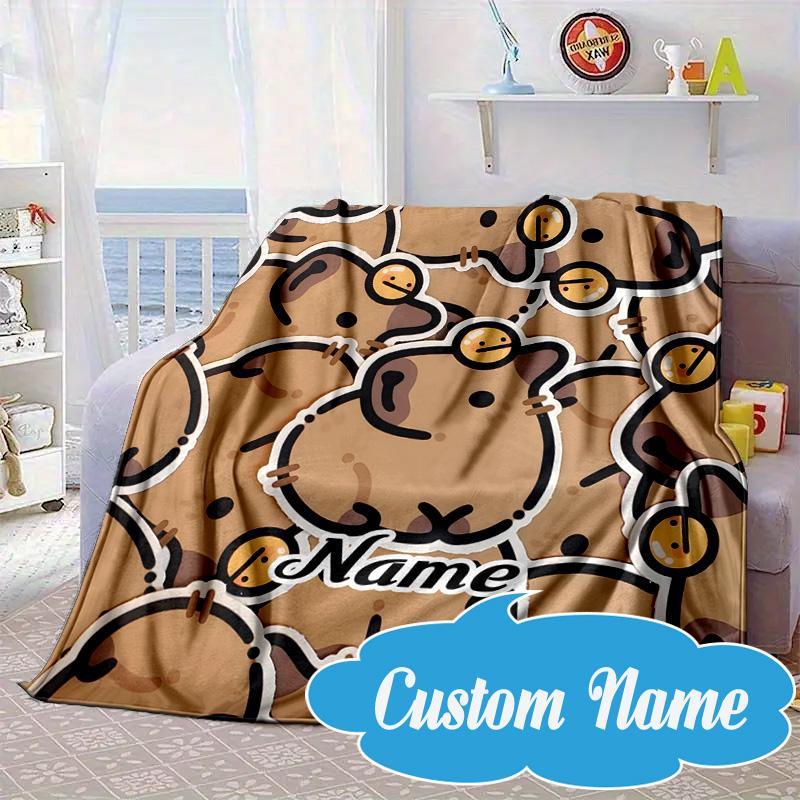 Custom Name Kapibala Blanket bed sofa Blanket Flannel Blanket for Camping, Hiking, Picnic Essentials,gift for Fan family