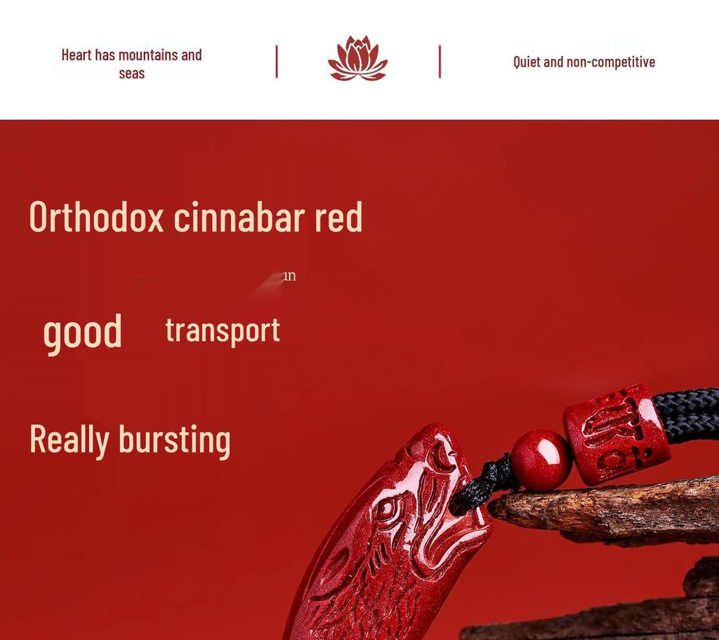 Putuoshan Cinnabar Wolf Tooth Pendant Necklace - Safety Amulet Gift for Women, Men, or Boyfriend