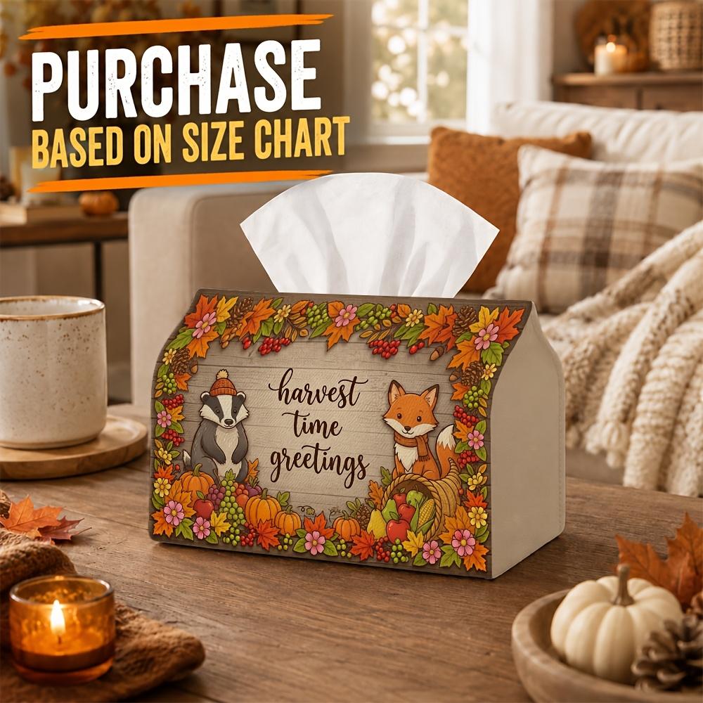 1pc Cozy Woodland Autumn Tissue Box - Harvest Napkin Dispenser, Two Sizes Available Made of Durable Polyester, Decorated with Fox Badger Pumpkin, Suit