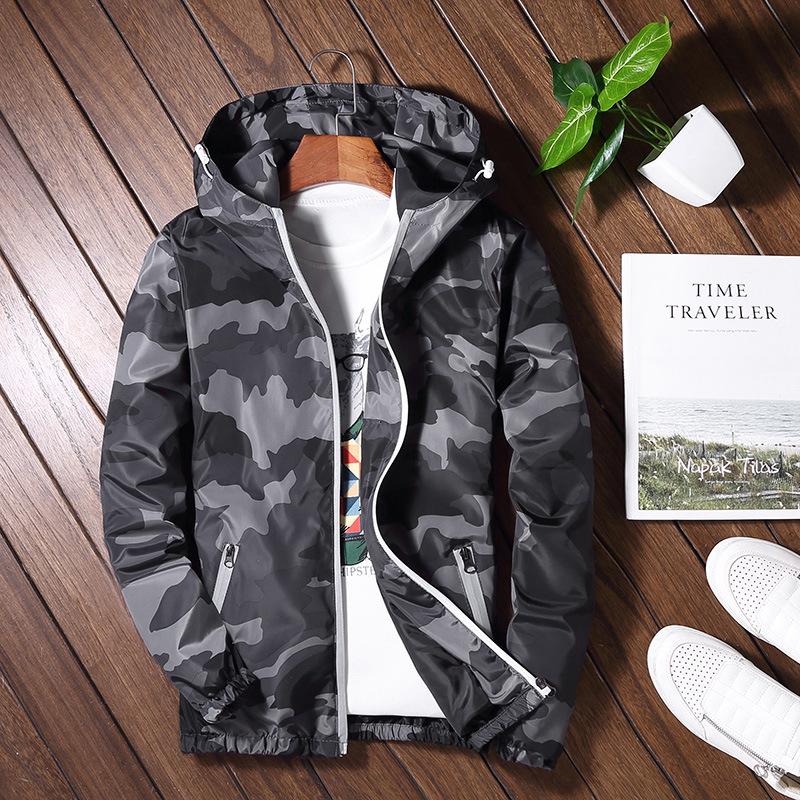 

6607 Чоловіча осіння куртка з капюшоном камуфляжного забарвлення - Повсякденна легка цільна для вулиці L сірий колір