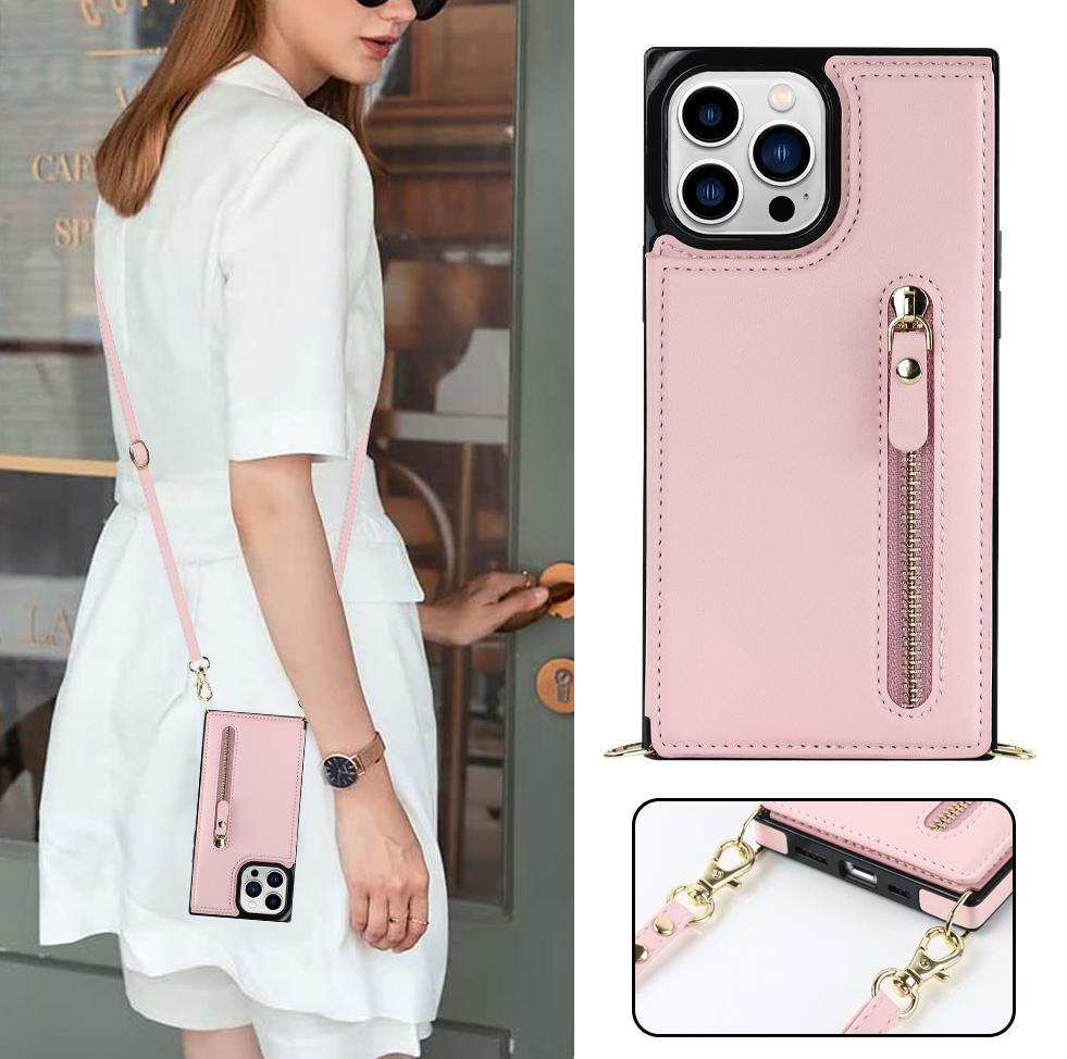 RFID zip peněženka šňůrka na krk karty Solt kožené pouzdro pro iPhone 15 14 Pro Max 13 12 Mini 11 X XR XS 7 8 Plus popruh crossbody kryt
