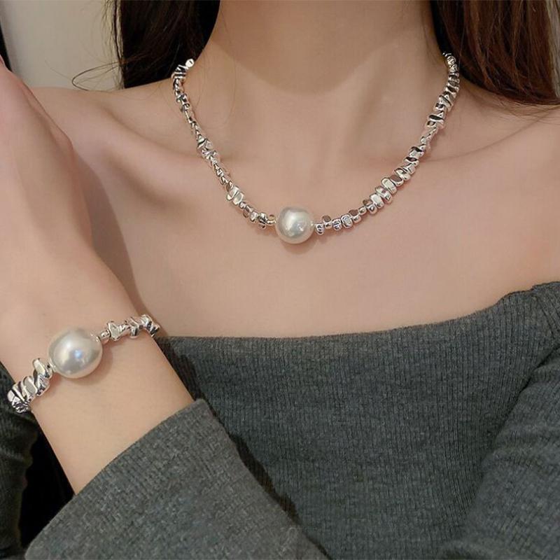 Pearl Geometric Irregularstitching Necklace Europe And America Exaggerated Chain