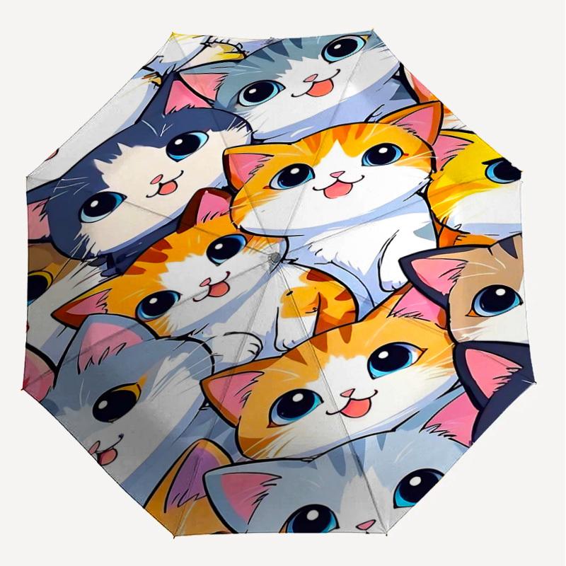 1PC Cat Wallpaper Automatic Open/Close Umbrella Compact Folding Umbrella with 8-Rib Shaft Lightweight Esign, Fashion Lovers1258A