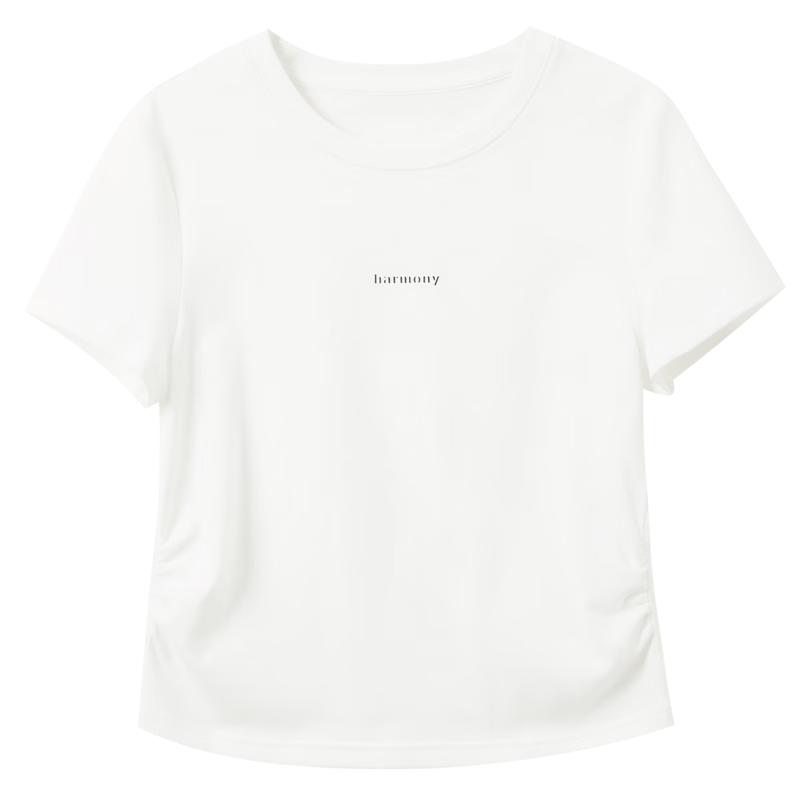 Women s Slim Fit Letter Print Round Neck Short Sleeve T-Shirt L