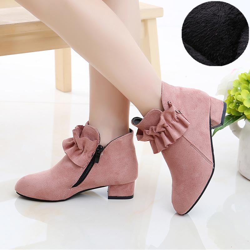 Girls' High Heel Princess Boots - Autumn Winter 2025 Fleece-Lined Short Boots for Kids