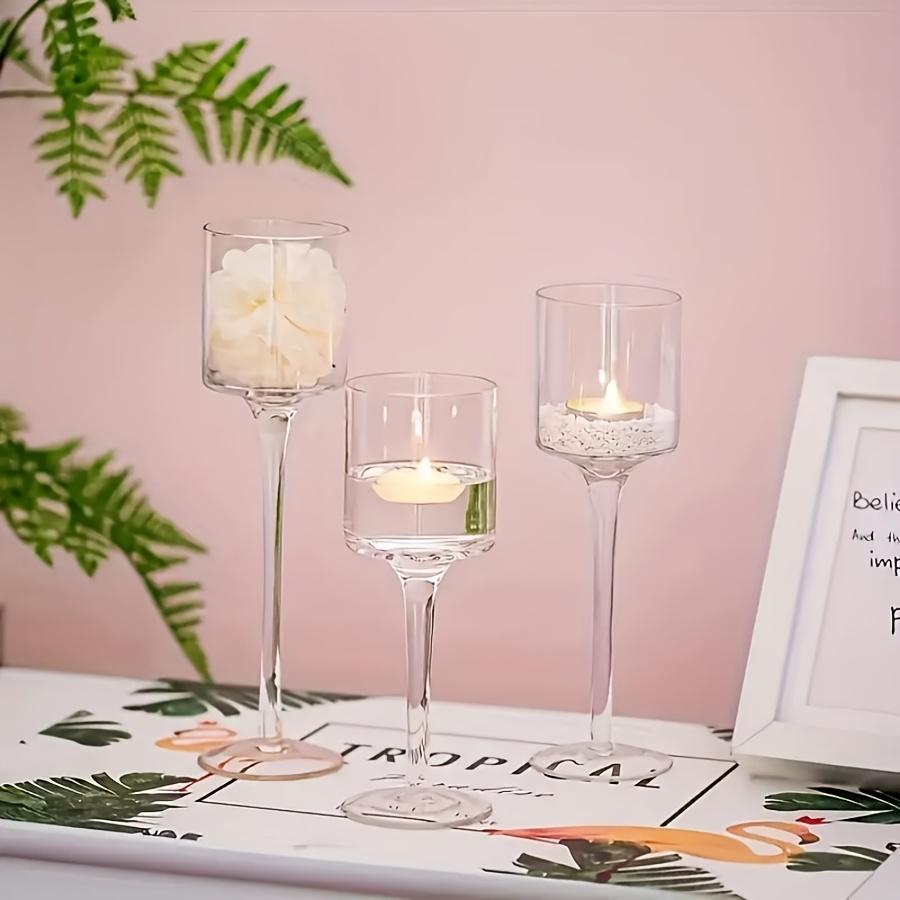 3PCS Transparent Glass Candle Holder Set Elegant Gift Box European Dining Table Decor