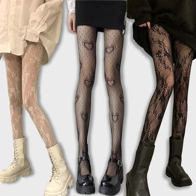 Gothic Strumpfhose Damen Leggings Lolita Ausgehöhlte Netzstrümpfe Japanische Bodenspitzenstrumpfhose Floraler Rattan Schwarzer Strumpf