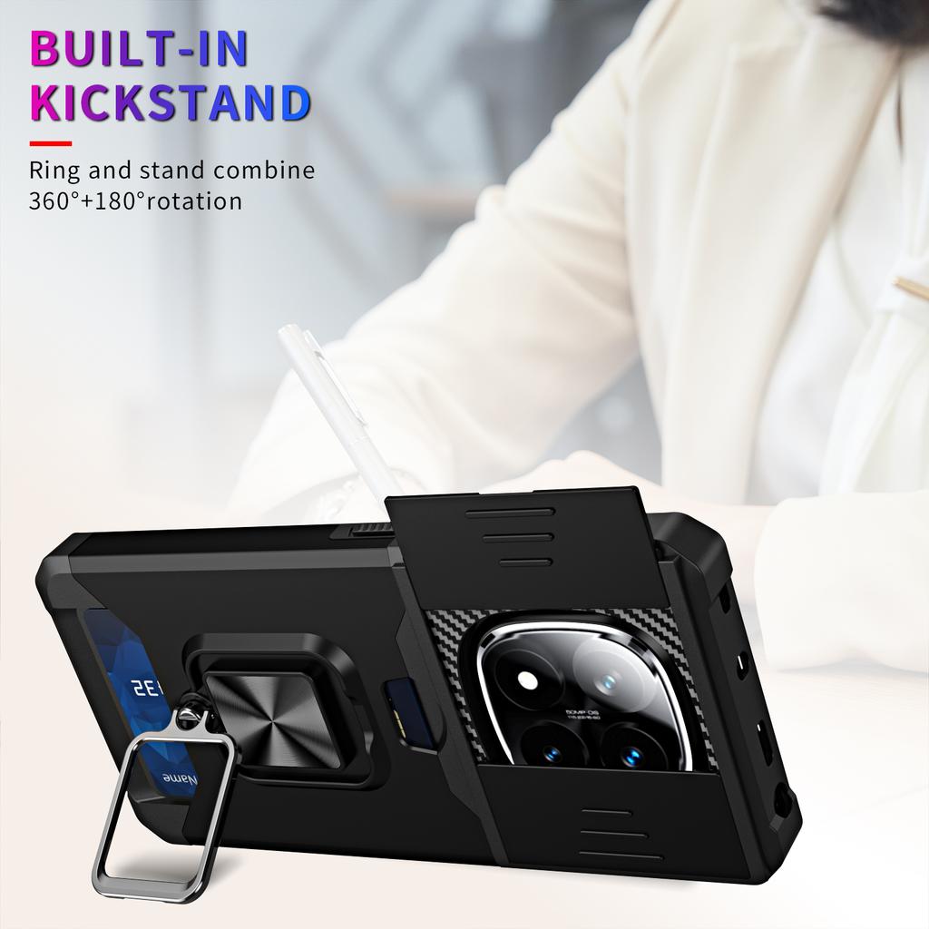 Pouzdro na telefon pro Xiaomi Redmi Note 14 Pro 4G/5G/Note 14 Pro+ 5G Stojánek Posuvný kryt objektivu PC+TPU Kryt se slotem na karty