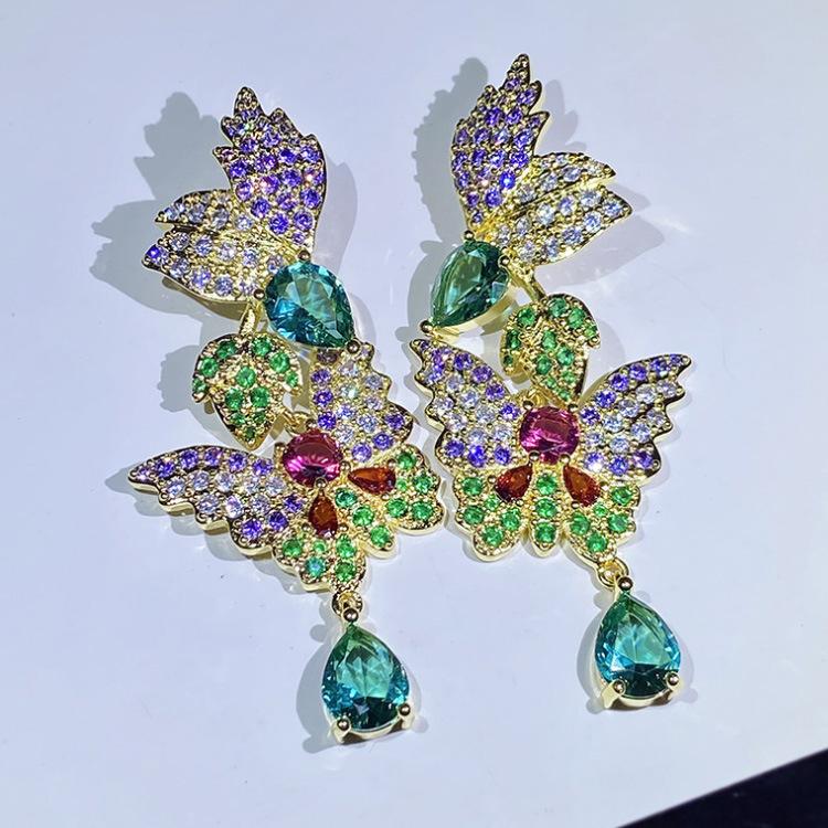 

Европейские и N серьги Тяжелая промышленность Модные цветные длинные серьги Ретро циркониевые серьги-бабочки