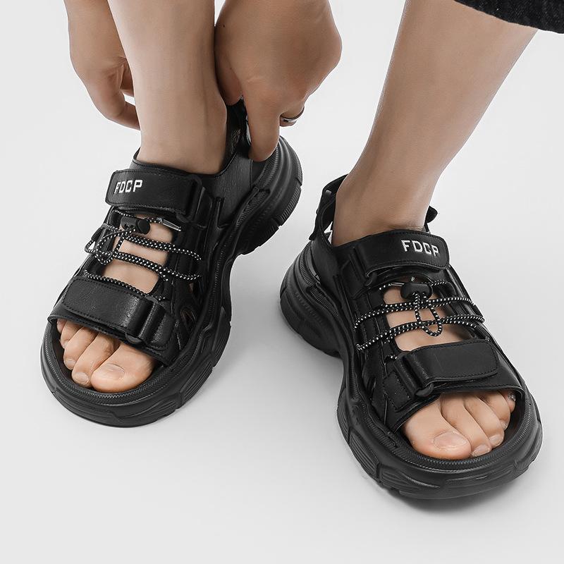 

Premium open-toed sandals summer wear new thick-soled cool slippers Internet celebrity beach shoes 471222 black -J 44 чёрный