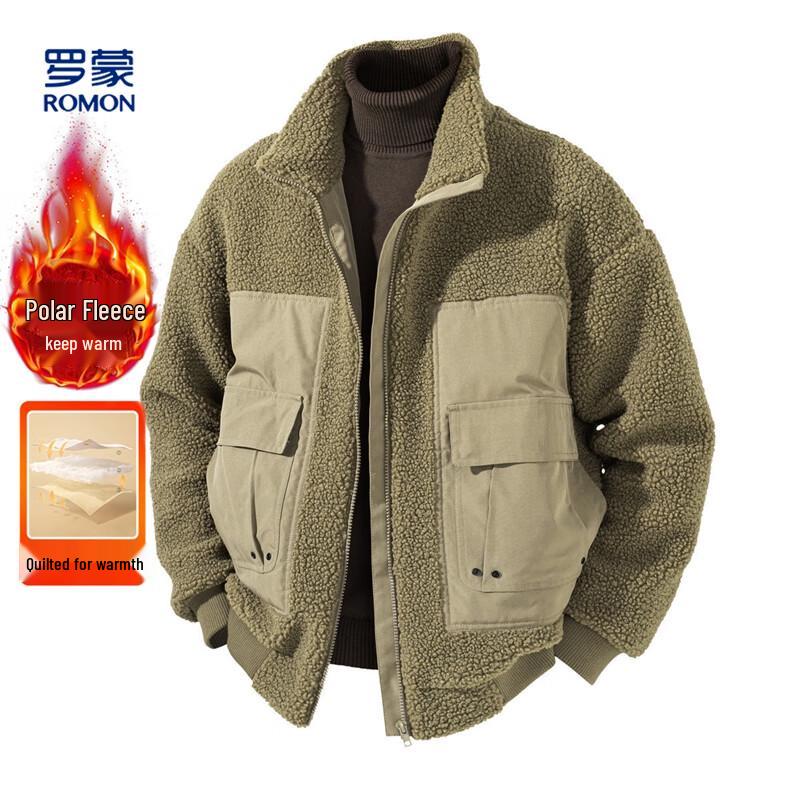 

Romon Men s Quilted Fleece Patchwork Stand Collar Jacket M