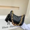 Quilted Ruched Crescent Bag, Fashion Chain Shoulder Bag, Women's Handbag with Coin Purse for Summer Every Day