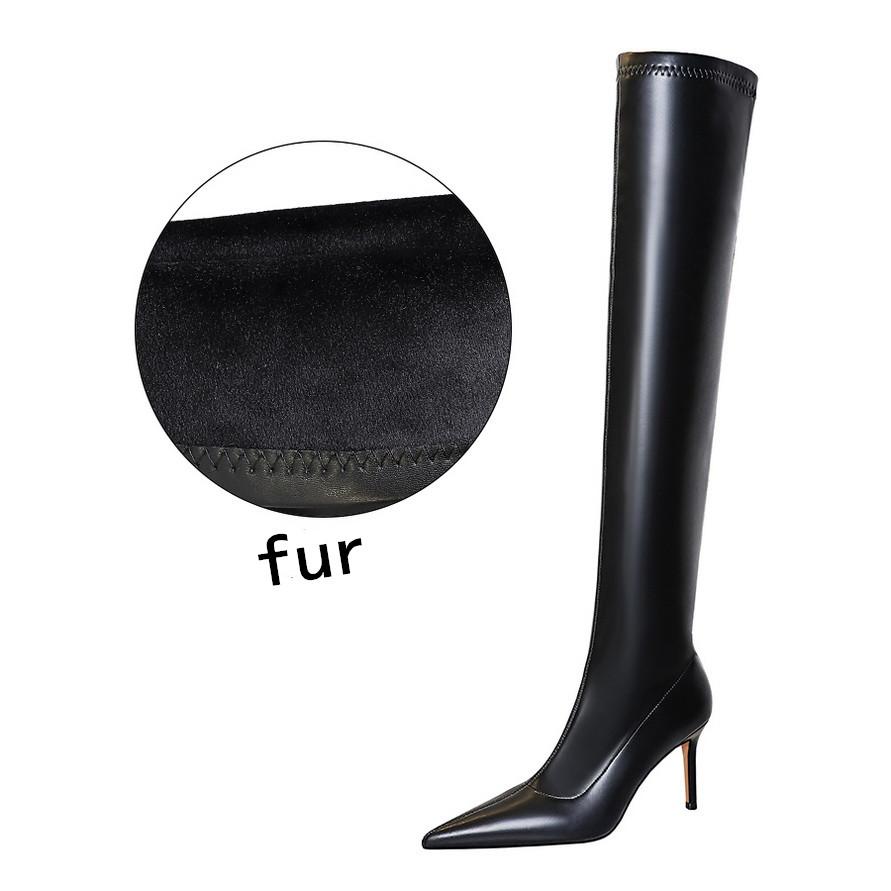 Bigtree Shoes Stiletto Sexy Over-The-Knee Boots Black Leather Boots Sexy Thin High Heel Boots Winter Long Boots Plus Size 43