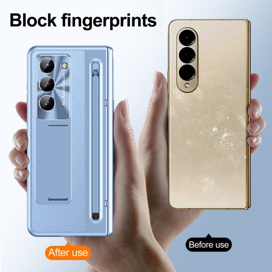 Phone Case for Samsung Z Fold 6 PC Shell with Pen Slot Spring Hinge Protection & Integrated Kickstand Full-Body Cover with Tempered Glass Screen Guard