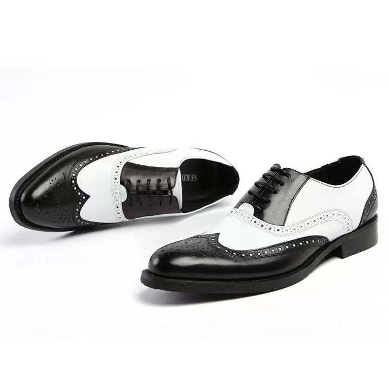 Men's Brogue Leather Shoes: Large Size, Color-Block, Trendy Formal Footwear