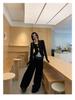 Women's Slimming Lace Long Sleeve Polka Dot T-Shirt - Black & White, Korean Style, Spring Collection