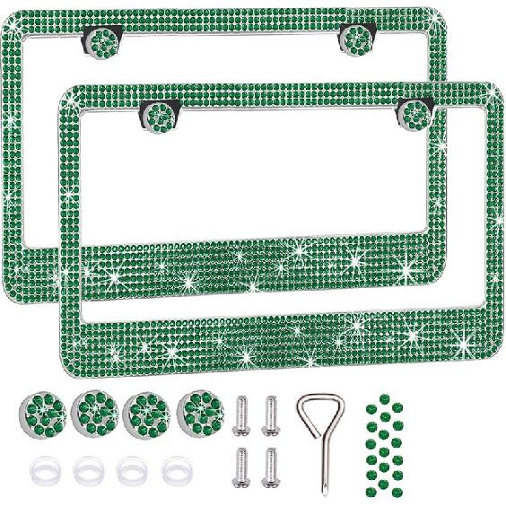 2 Pack License Plate Frames For Women, Sparkly Rhinestone Diamond Car Accessories With Glitter Crystal Caps (Purple (2PCS))