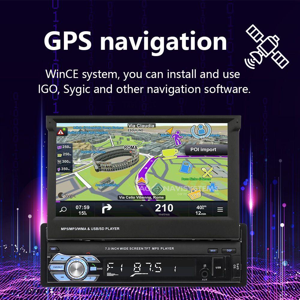9601G 1 Din 7 Inch Car Video Multimedia Car MP5 Radio Player with GPS and Map Support Rear View Camera